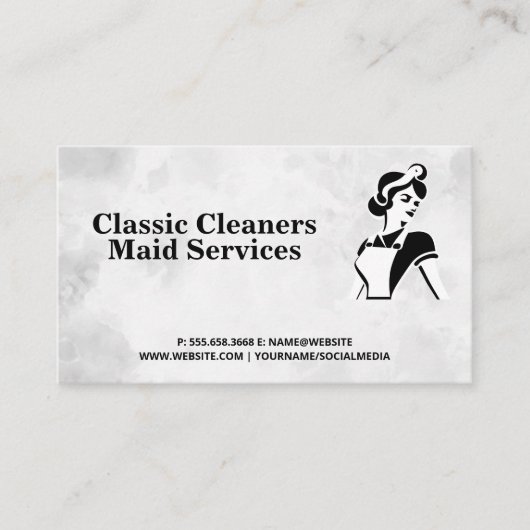 Classic Maid Zwart Wit | Thuisschoonmaakdiensten Visitekaartje (Voorkant)