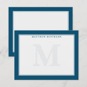 Classic Mannen Monogram Donkerblauw Stationery Notitiekaartje (Voorkant / Achterkant)
