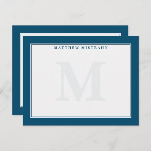 Classic Mannen Monogram Donkerblauw Stationery Notitiekaartje (Voorkant / Achterkant)