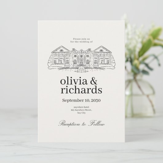 Classic Mansion bruiloft uitnodiging (Staand voorkant)