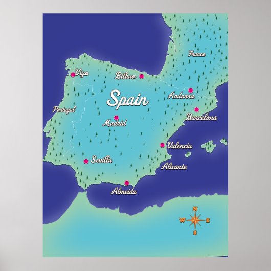 Classic Map Of Spain Poster (Voorkant)