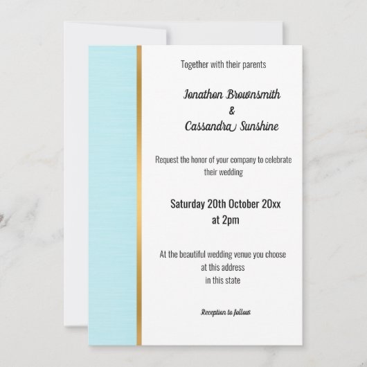 CLASSIC MARBLE PASTEL BLUE GOLD TRIM INVITATION KAART (Voorkant)