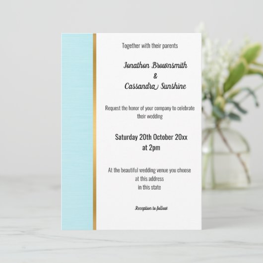 CLASSIC MARBLE PASTEL BLUE GOLD TRIM INVITATION KAART (Staand voorkant)