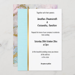 CLASSIC MARBLE PASTEL BLUE GOLD TRIM INVITATION KAART