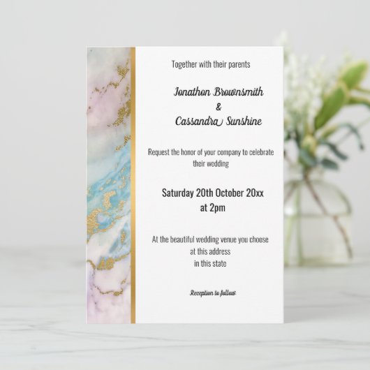 CLASSIC MARBLE PASTEL GOLD TRIM INVITATION KAART (Staand voorkant)