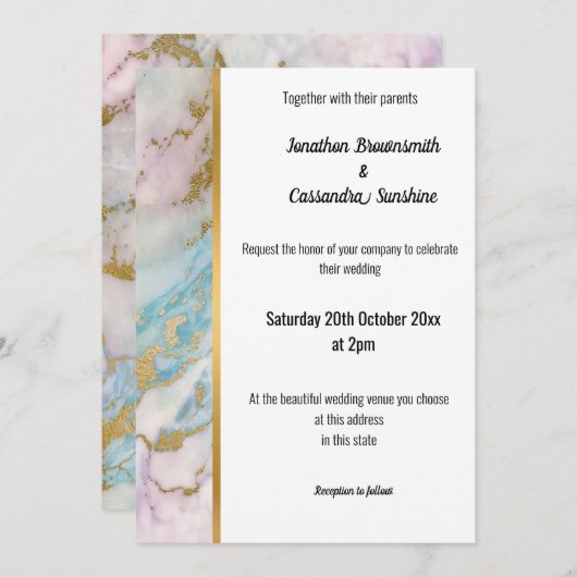 CLASSIC MARBLE PASTEL GOLD TRIM INVITATION KAART (Voorkant / Achterkant)