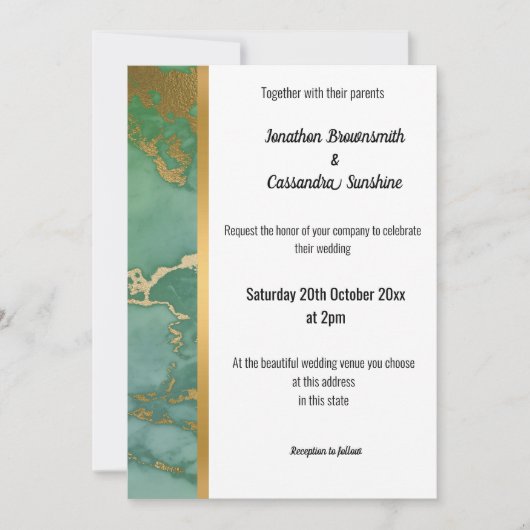 CLASSIC MARBLE SAGE GOLD TRIM INVITATION KAART (Voorkant)