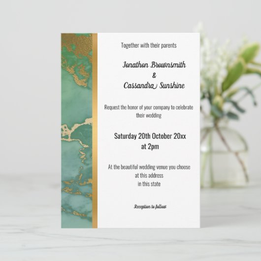 CLASSIC MARBLE SAGE GOLD TRIM INVITATION KAART (Staand voorkant)