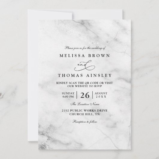 Classic Marble Simple Elegant Chic QR Code Wedding Kaart (Voorkant)