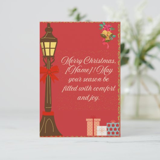 Classic Maroon Christmas Card – Cream Script Holid (Staand voorkant)
