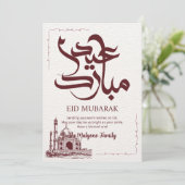 Classic Maroon Mosque Sketch Eid Mubarak Card Feestdagenkaart (Staand voorkant)