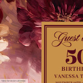 Classic Marsala Blush Gold Flowers 50th Birthday Gastenboek