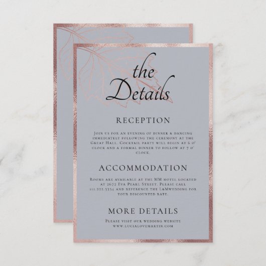 Classic Matt Roos Gold Leaves Trouwdetail Informatiekaartje (Voorkant / Achterkant)