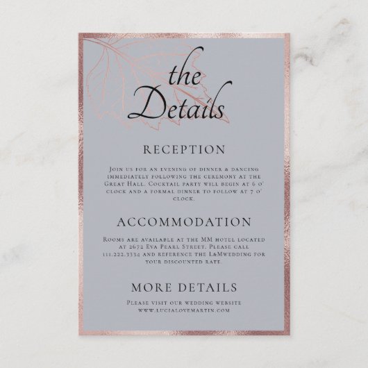 Classic Matt Roos Gold Leaves Trouwdetail Informatiekaartje (Voorkant)