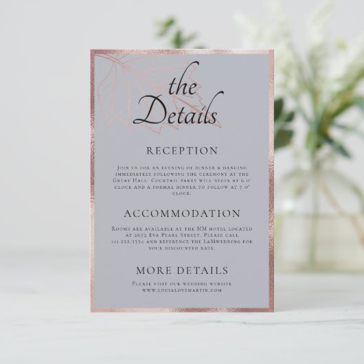 Classic Matt Roos Gold Leaves Trouwdetail Informatiekaartje (Staand voorkant)