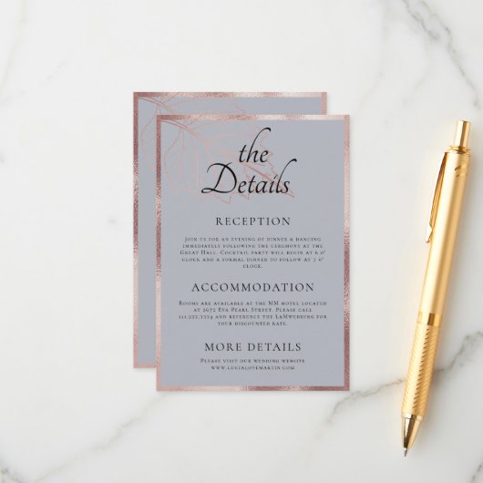 Classic Matt Roos Gold Leaves Trouwdetail Informatiekaartje (Voorkant / Achterkant in situ)