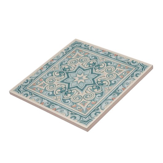 Classic Mediterranean Pattern Pat#29 Teal ID1195 Tegeltje (Zijkant)