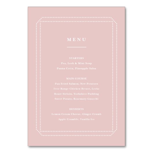 Classic Menu roze, bruiloft receptie Kaart (Voorkant)