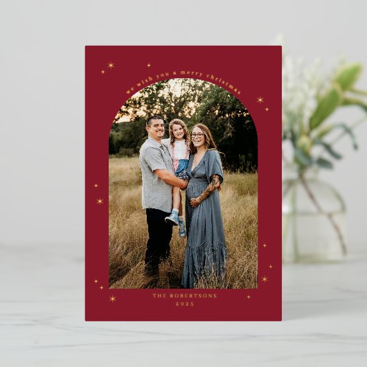 Classic Merry Christmas Arch Photo Folie Feestdagenkaart (Staand Voorkant)