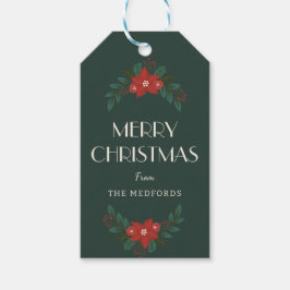 Classic Merry Christmas Floral Gift Labels Cadeaulabel