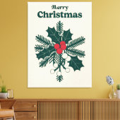 Classic Merry Christmas Holly Canvas Afdruk (Insitu (Woonkamer))