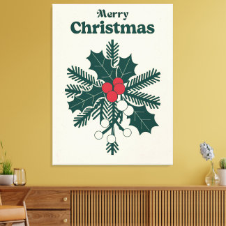 Classic Merry Christmas Holly Canvas Afdruk