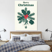 Classic Merry Christmas Holly Canvas Afdruk (Insitu (Slaapkamer))