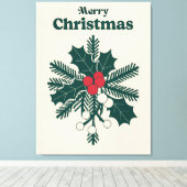 Classic Merry Christmas Holly Canvas Afdruk (Insitu (Houten vloer))