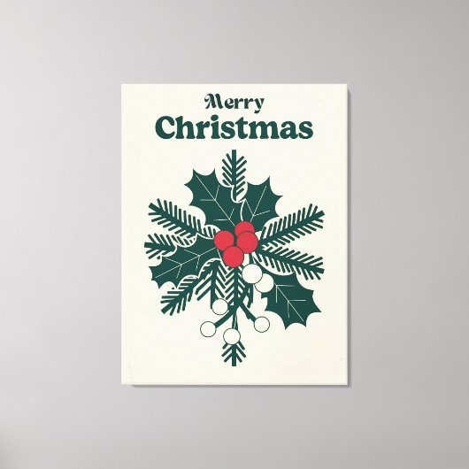 Classic Merry Christmas Holly Canvas Afdruk (Voorkant)