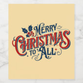 Classic Merry Christmas naar alle feestelijke vaka Wijn Etiket (Enkel label)