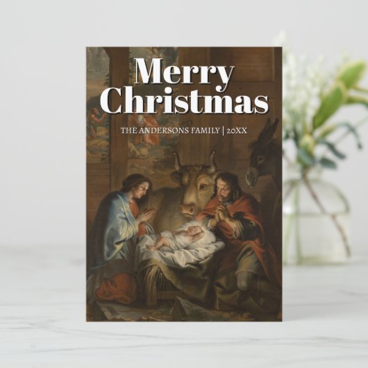 Classic Merry Christmas Nativity Quellinus Feestdagenkaart (Staand voorkant)