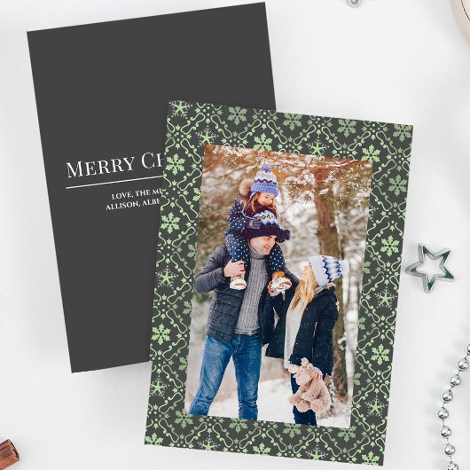 Classic Merry Christmas One Photo Snowflake Feestdagenkaart