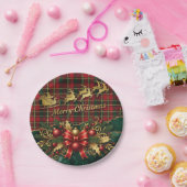 Classic Merry Christmas Plaid Design Papieren Bordje (Feest)