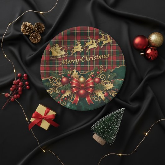 Classic Merry Christmas Plaid Design Papieren Bordje
