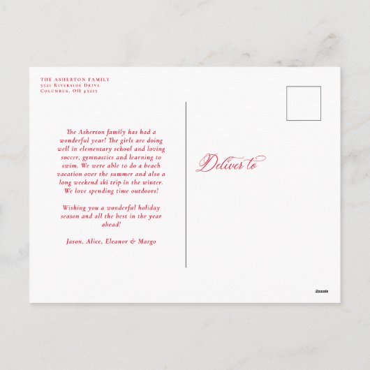 Classic Merry Christmas script twee foto's rood Feestdagenkaart (Achterkant)