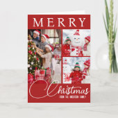Classic Merry Christmas Three Foto rood en wit Feestdagen Kaart (Voorkant)