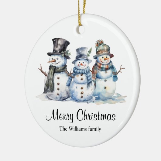 Classic Merry Christmas Waterverf Sneeuwman Keramisch Ornament (Links)