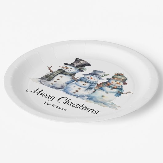 Classic Merry Christmas Waterverf Snowman Party Papieren Bordje (Gekanteld)