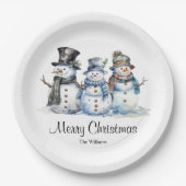 Classic Merry Christmas Waterverf Snowman Party Papieren Bordje (Voorkant)
