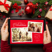 Classic Merry Kerstmis twee foto rood Feestdagenkaart