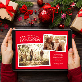 Classic Merry Kerstmis twee foto rood Feestdagenkaart