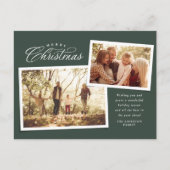 Classic Merry kerstscript twee foto groen Feestdagenkaart (Voorkant)
