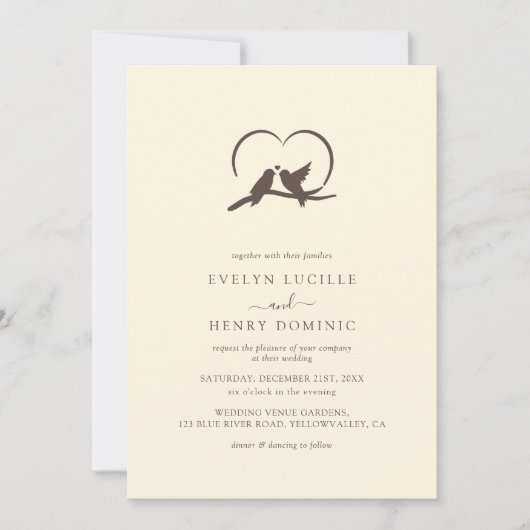 Classic Minimal Lovely birds Romantic Wedding Kaart (Voorkant)