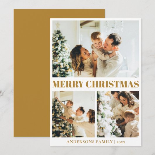 Classic Minimal Merry Christmas Mosterdgoud Feestdagenkaart (Voorkant / Achterkant)