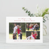 Classic Minimal Modern Merry Christmas Red 3 Foto Feestdagenkaart (Staand voorkant)