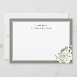 Classic Minimal Olive Green Border Floral  Notitiekaartje