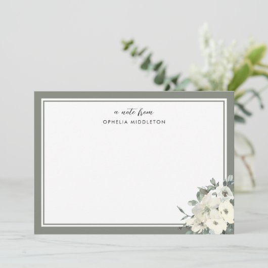 Classic Minimal Olive Green Border Floral  Notitiekaartje (Staand voorkant)