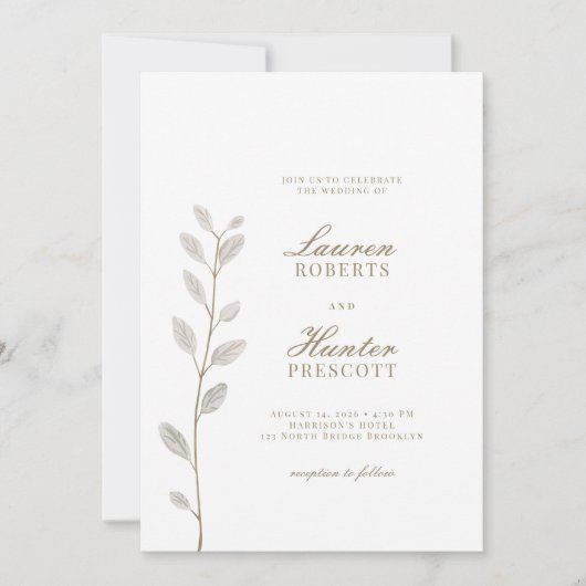 Classic Minimal Soft Ivory Floral Wedding Kaart (Voorkant)