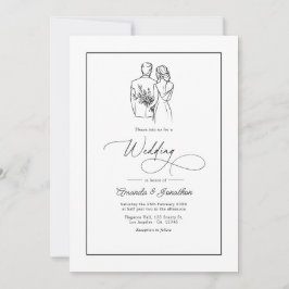 Classic Minimalist Black and White Wedding Kaart