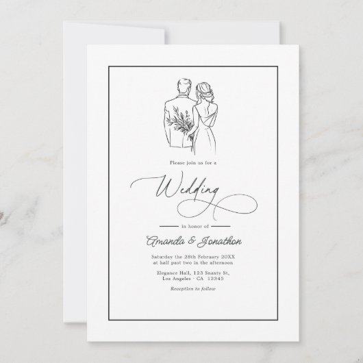 Classic Minimalist Black and White Wedding Kaart (Voorkant)
